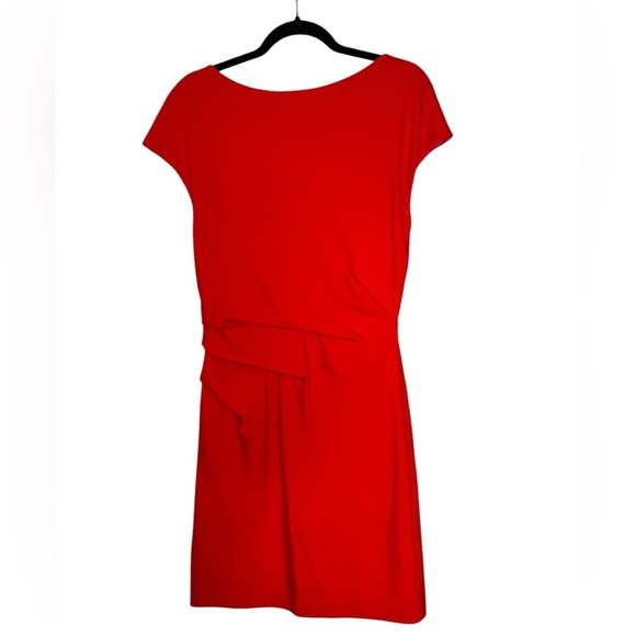 Paule Ka Red Crepe Draped Waist Detail Midi Dress - Picture 4 of 7